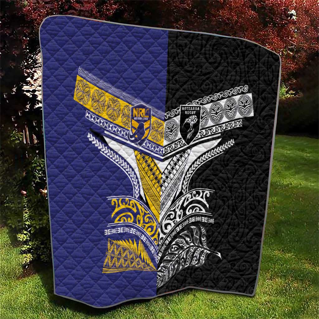 Rugby Niue and Aotearoa Quilt Hiapo with Maori Moko Tribal Heritage Tattoos - Polynesian Pride