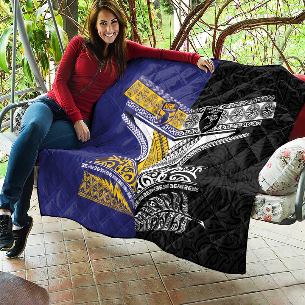 Rugby Niue and Aotearoa Quilt Hiapo with Maori Moko Tribal Heritage Tattoos - Polynesian Pride
