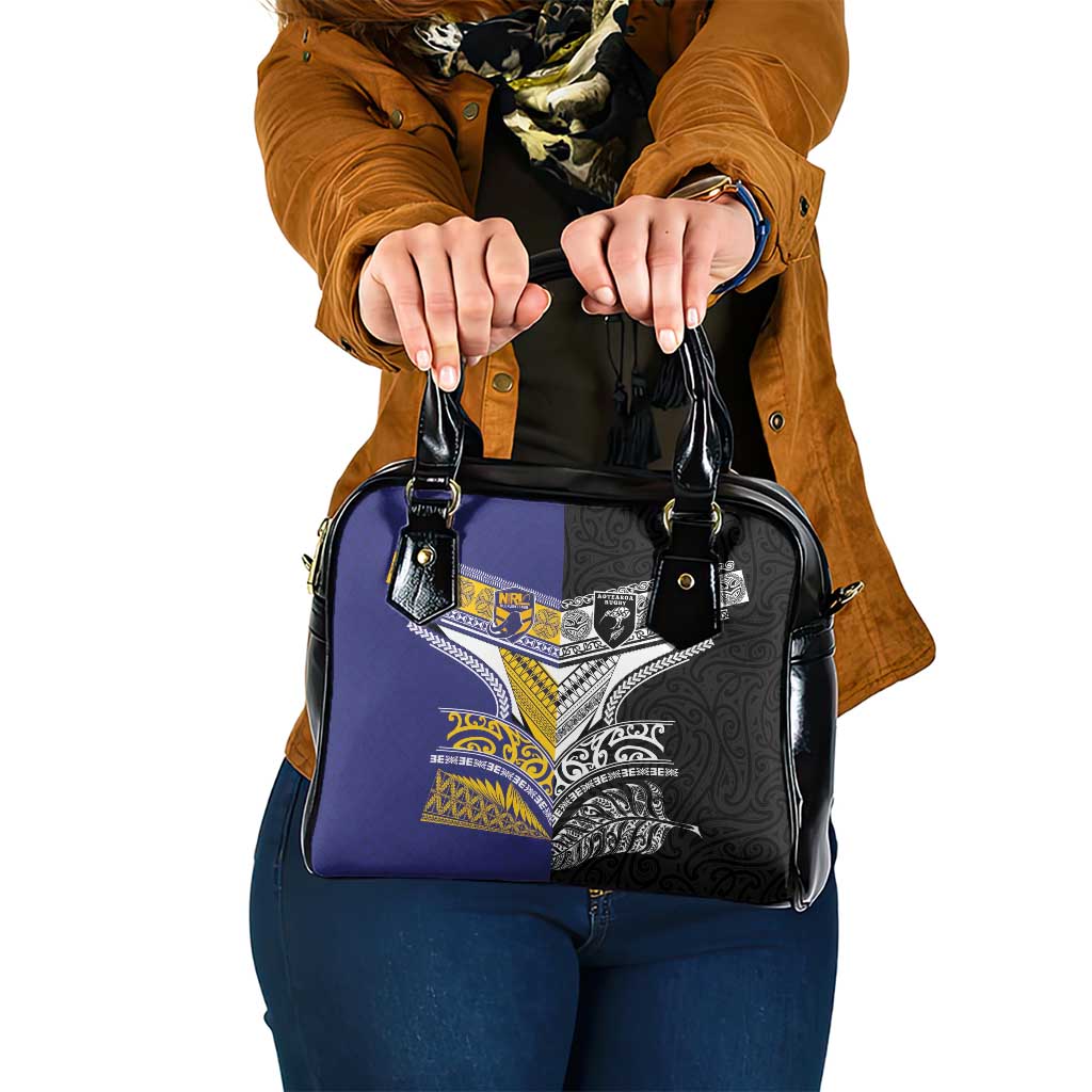 Rugby Niue and Aotearoa Shoulder Handbag Hiapo with Maori Moko Tribal Heritage Tattoos - Polynesian Pride