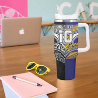 Custom Rugby Niue and Aotearoa Tumbler With Handle Hiapo with Maori Moko Tribal Heritage Tattoos - Polynesian Pride