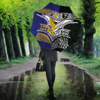 Rugby Niue and Aotearoa Umbrella Hiapo with Maori Moko Tribal Heritage Tattoos - Polynesian Pride