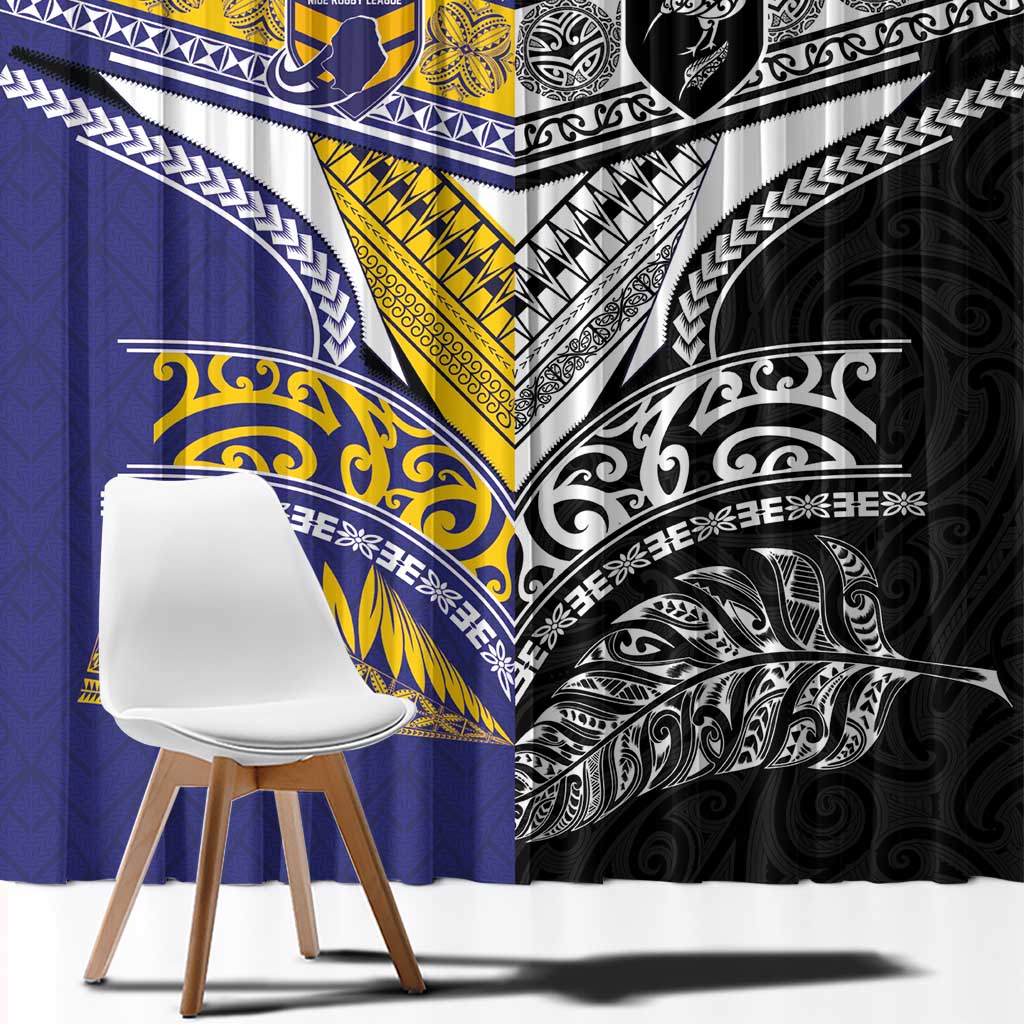 Rugby Niue and Aotearoa Window Curtain Hiapo with Maori Moko Tribal Heritage Tattoos - Polynesian Pride
