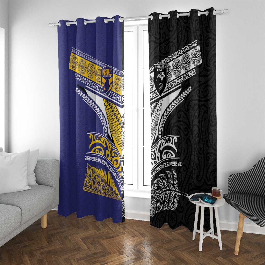 Rugby Niue and Aotearoa Window Curtain Hiapo with Maori Moko Tribal Heritage Tattoos - Polynesian Pride