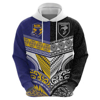 Custom Rugby Niue and Aotearoa Zip Hoodie Hiapo with Maori Moko Tribal Heritage Tattoos - Polynesian Pride