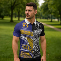 Custom Rugby Niue and Aotearoa Zipper Polo Shirt Hiapo with Maori Moko Tribal Heritage Tattoos - Polynesian Pride
