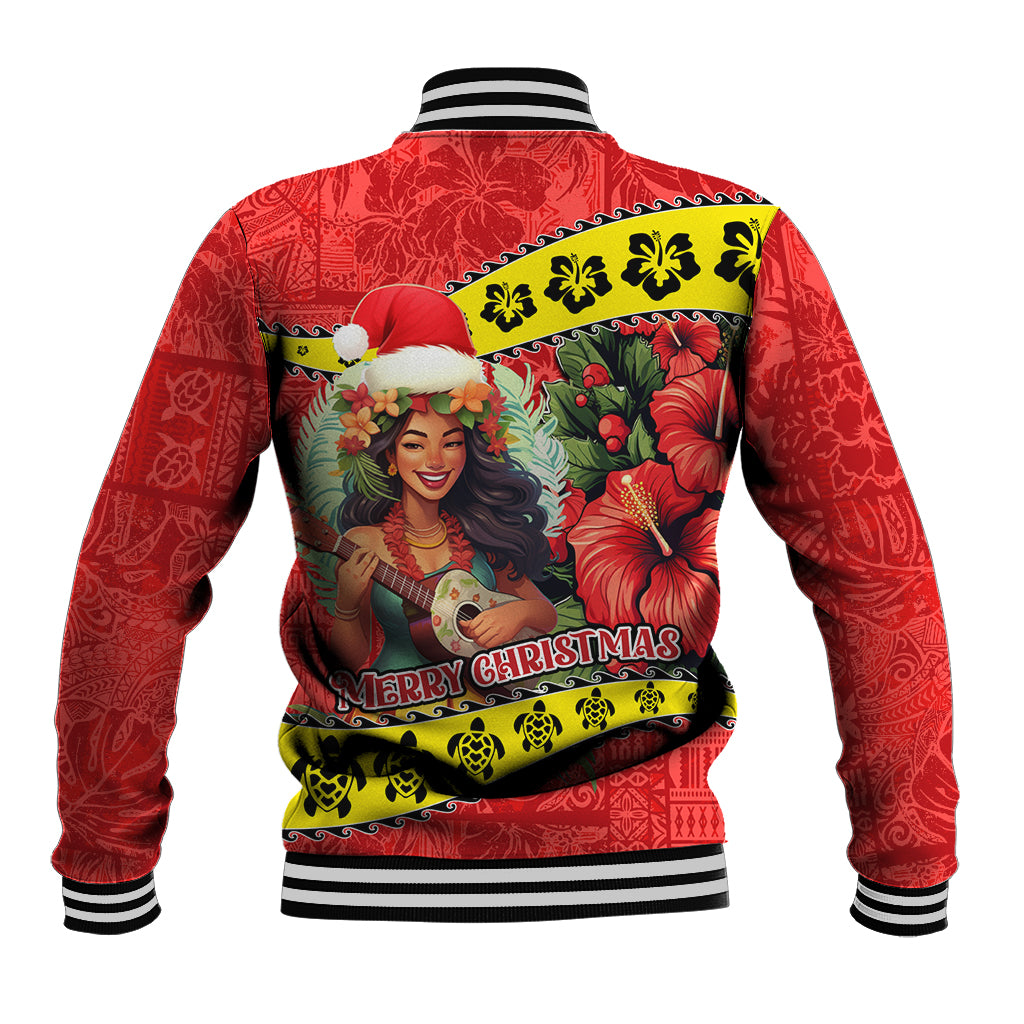 Hawaii Christmas Baseball Jacket Hula Girl Hibiscus With Hawaiian Style Tribal Fabric Patchwork LT03 - Polynesian Pride