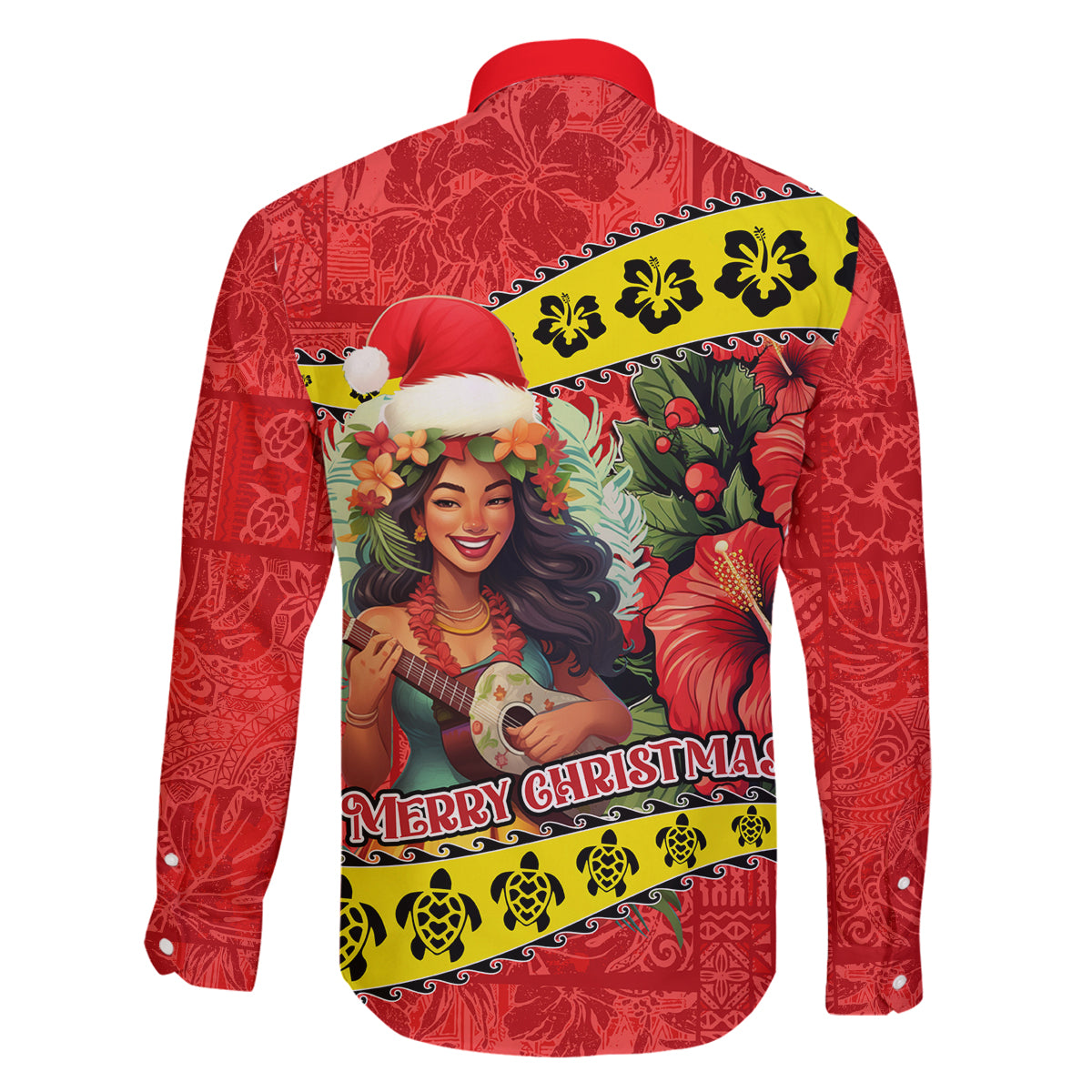 Hawaii Christmas Family Matching Puletasi Dress and Hawaiian Shirt Hula Girl Hibiscus With Hawaiian Style Tribal Fabric Patchwork LT03 - Polynesian Pride