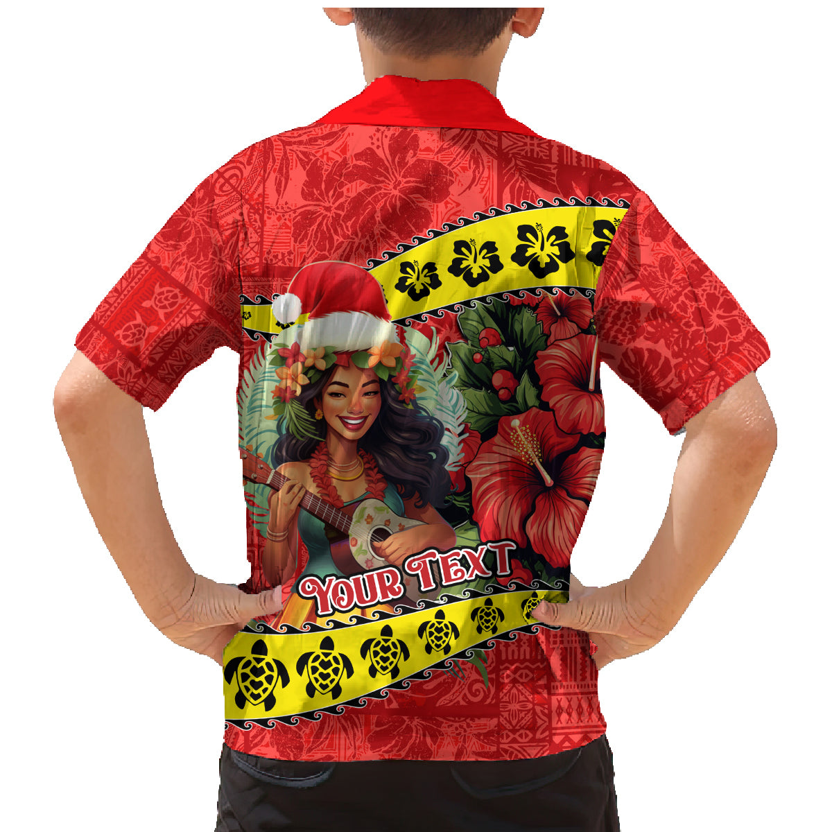 Personalised Hawaii Christmas Family Matching Mermaid Dress and Hawaiian Shirt Hula Girl Hibiscus With Hawaiian Style Tribal Fabric Patchwork LT03 - Polynesian Pride