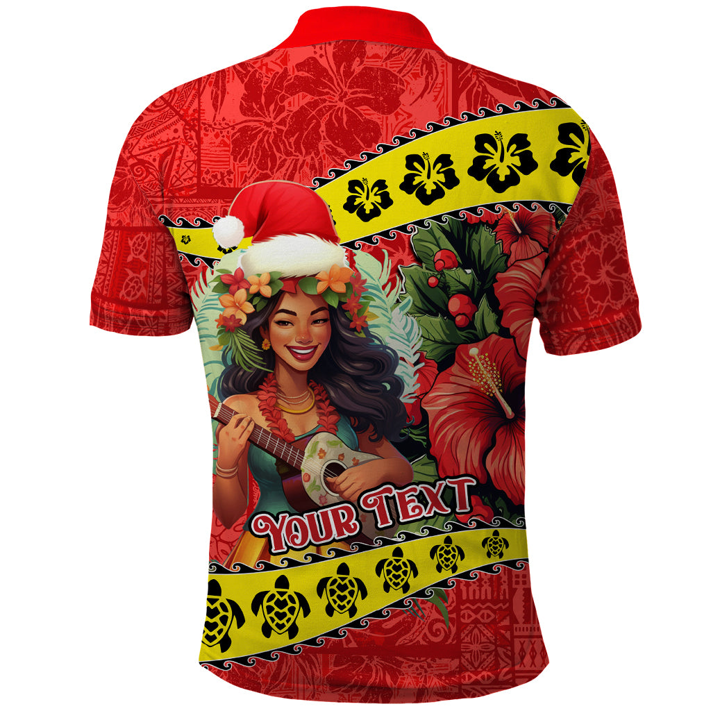 Personalised Hawaii Christmas Polo Shirt Hula Girl Hibiscus With Hawaiian Style Tribal Fabric Patchwork LT03 - Polynesian Pride