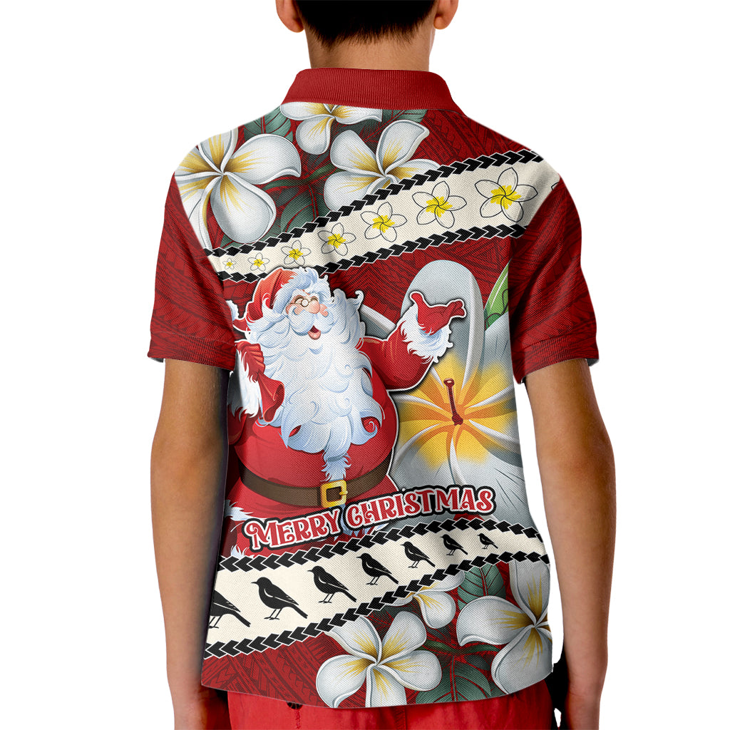 Tahiti Christmas Kid Polo Shirt Tiare Flowers and Pomarea Nigra with Polynesian Pattern LT03 - Polynesian Pride