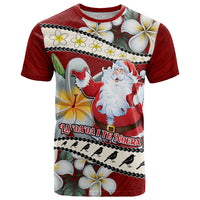 Tahiti Christmas T Shirt Tiare Flowers and Pomarea Nigra with Polynesian Pattern LT03 Red - Polynesian Pride