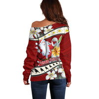 Personalised Tahiti Christmas Off Shoulder Sweater Tiare Flowers and Pomarea Nigra with Polynesian Pattern LT03 - Polynesian Pride