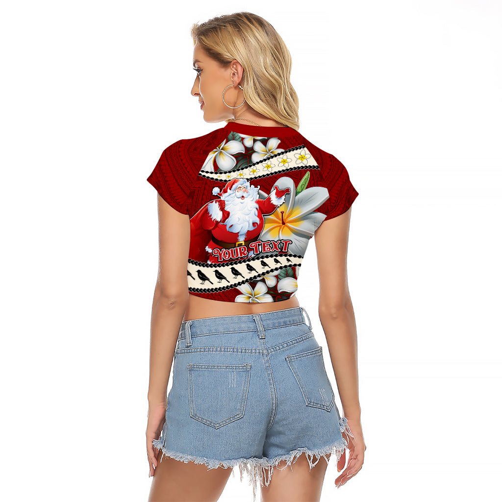 Personalised Tahiti Christmas Raglan Cropped T Shirt Tiare Flowers and Pomarea Nigra with Polynesian Pattern LT03 - Polynesian Pride