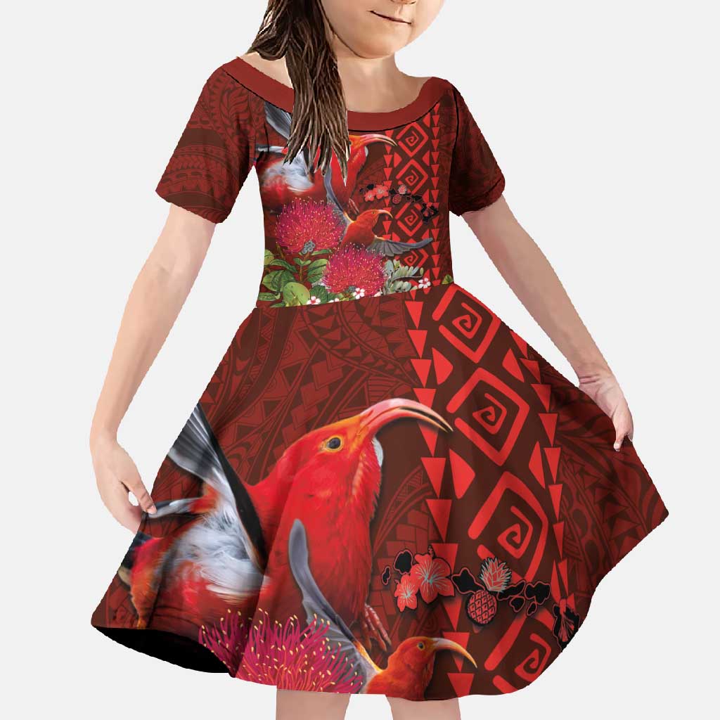 Hawaii KaʻUla Wena ʻIʻiwi Family Matching Mermaid Dress and Hawaiian Shirt With Tropical Plants and 'Ohi'a lehua Kakau Art Tattoo