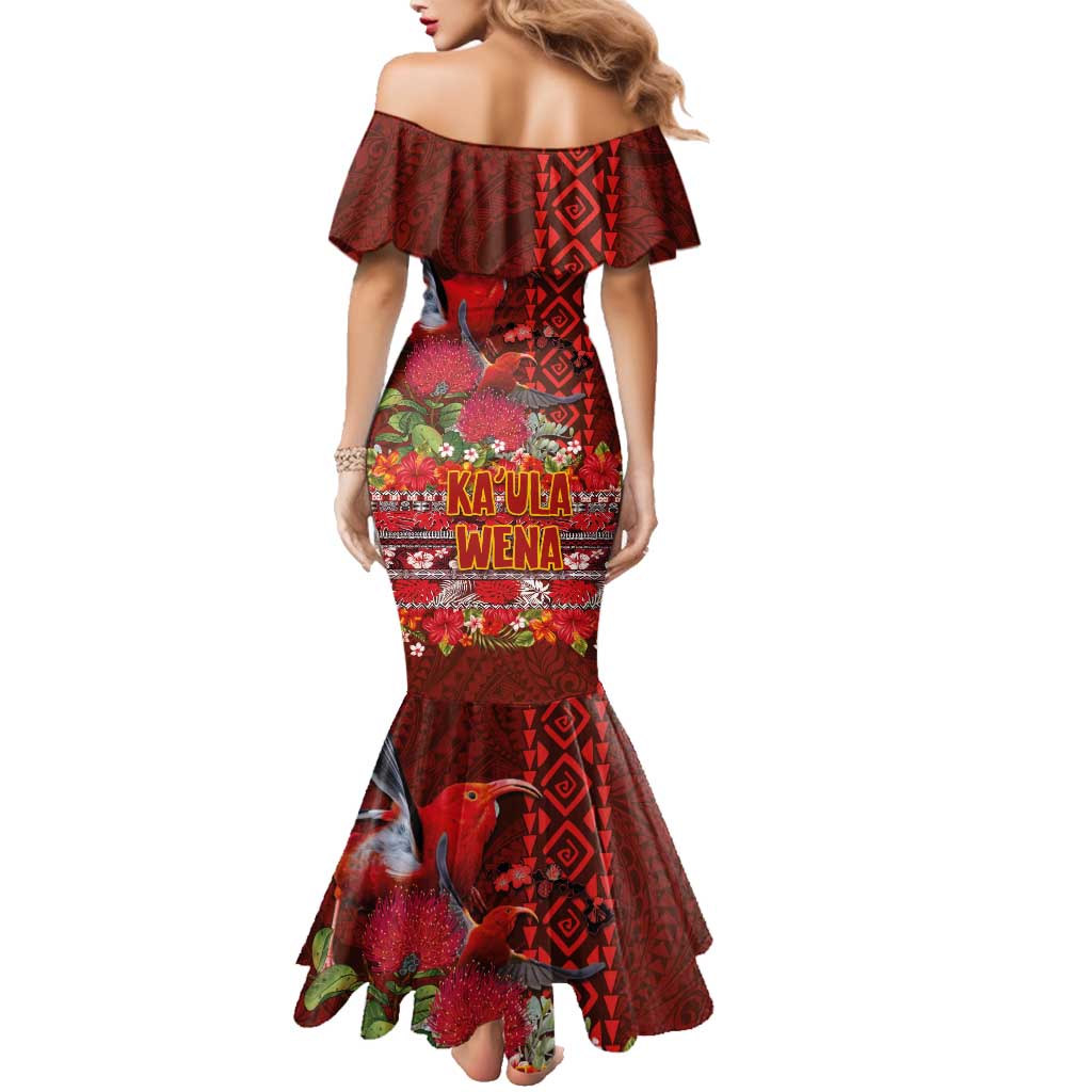 Hawaii KaʻUla Wena ʻIʻiwi Family Matching Mermaid Dress and Hawaiian Shirt With Tropical Plants and 'Ohi'a lehua Kakau Art Tattoo