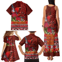 Hawaii KaʻUla Wena ʻIʻiwi Family Matching Tank Maxi Dress and Hawaiian Shirt With Tropical Plants and 'Ohi'a lehua Kakau Art Tattoo