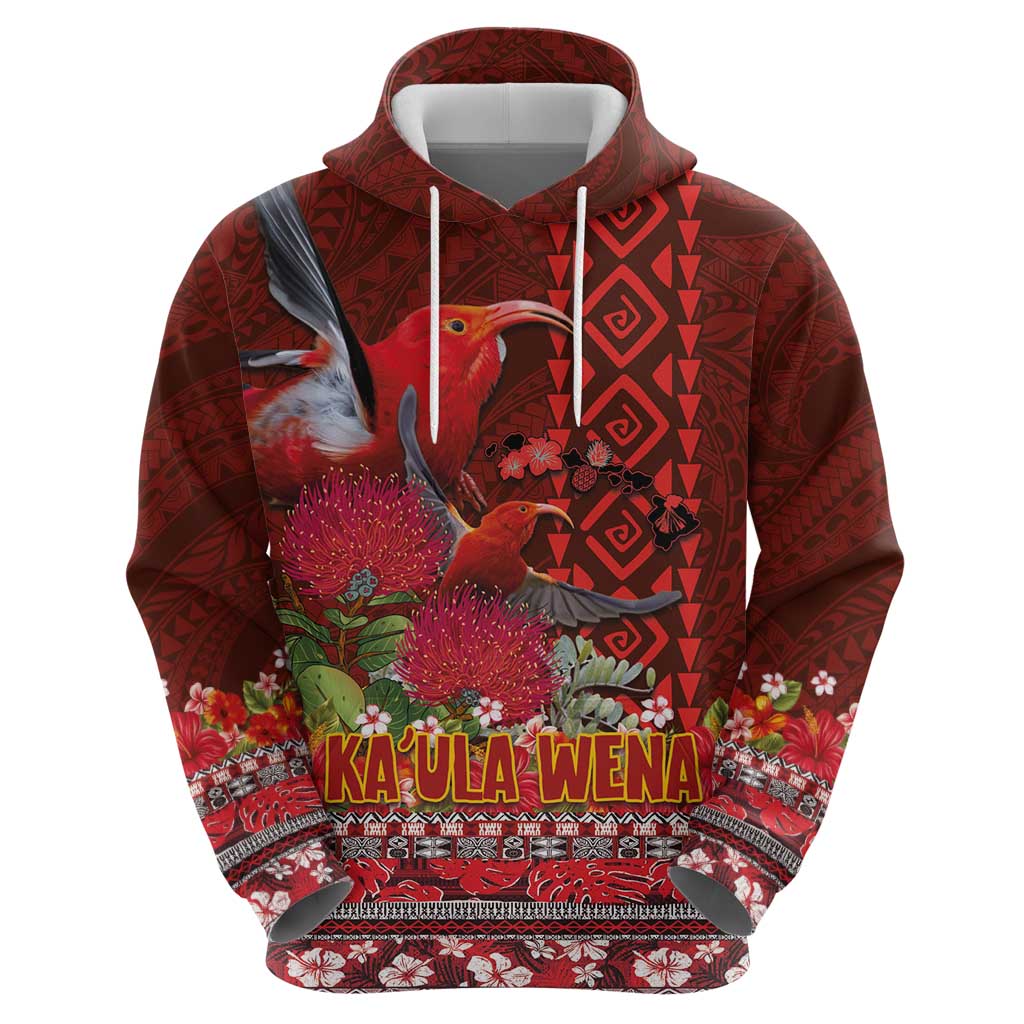 Hawaii KaʻUla Wena ʻIʻiwi Hoodie With Tropical Plants and 'Ohi'a lehua Kakau Art Tattoo