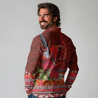 Hawaii KaʻUla Wena ʻIʻiwi Long Sleeve Polo Shirt With Tropical Plants and 'Ohi'a lehua Kakau Art Tattoo