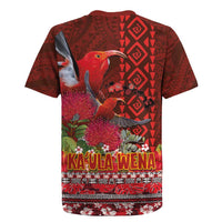 Hawaii KaʻUla Wena ʻIʻiwi Rugby Jersey With Tropical Plants and 'Ohi'a lehua Kakau Art Tattoo
