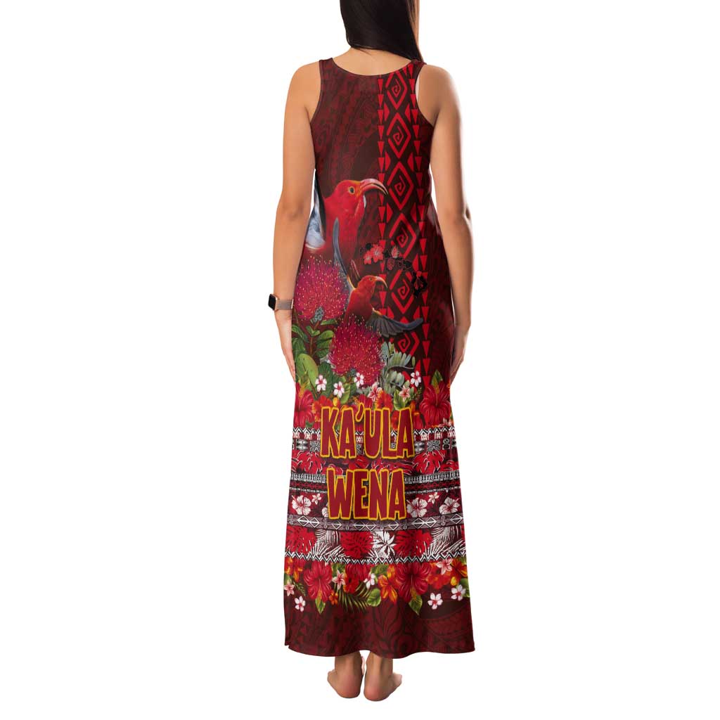 Hawaii KaʻUla Wena ʻIʻiwi Tank Maxi Dress With Tropical Plants and 'Ohi'a lehua Kakau Art Tattoo