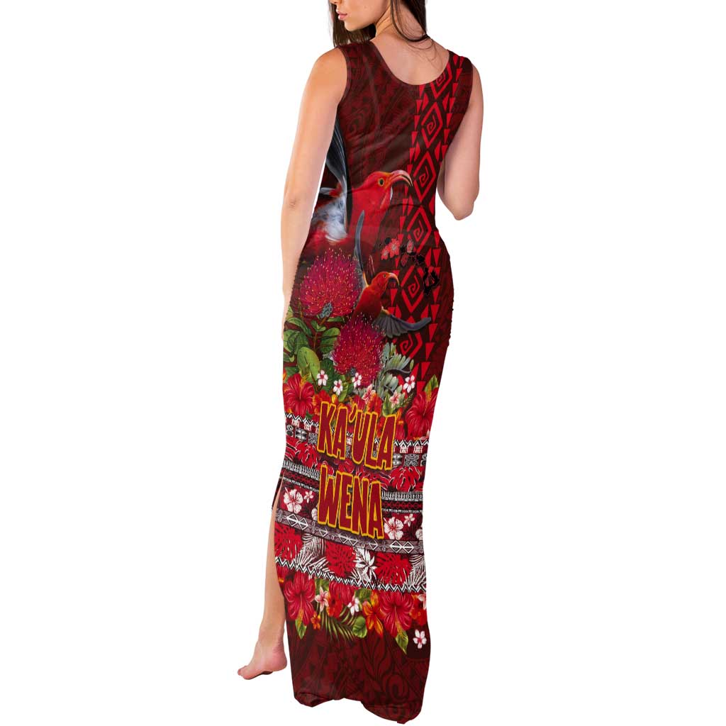 Hawaii KaʻUla Wena ʻIʻiwi Tank Maxi Dress With Tropical Plants and 'Ohi'a lehua Kakau Art Tattoo