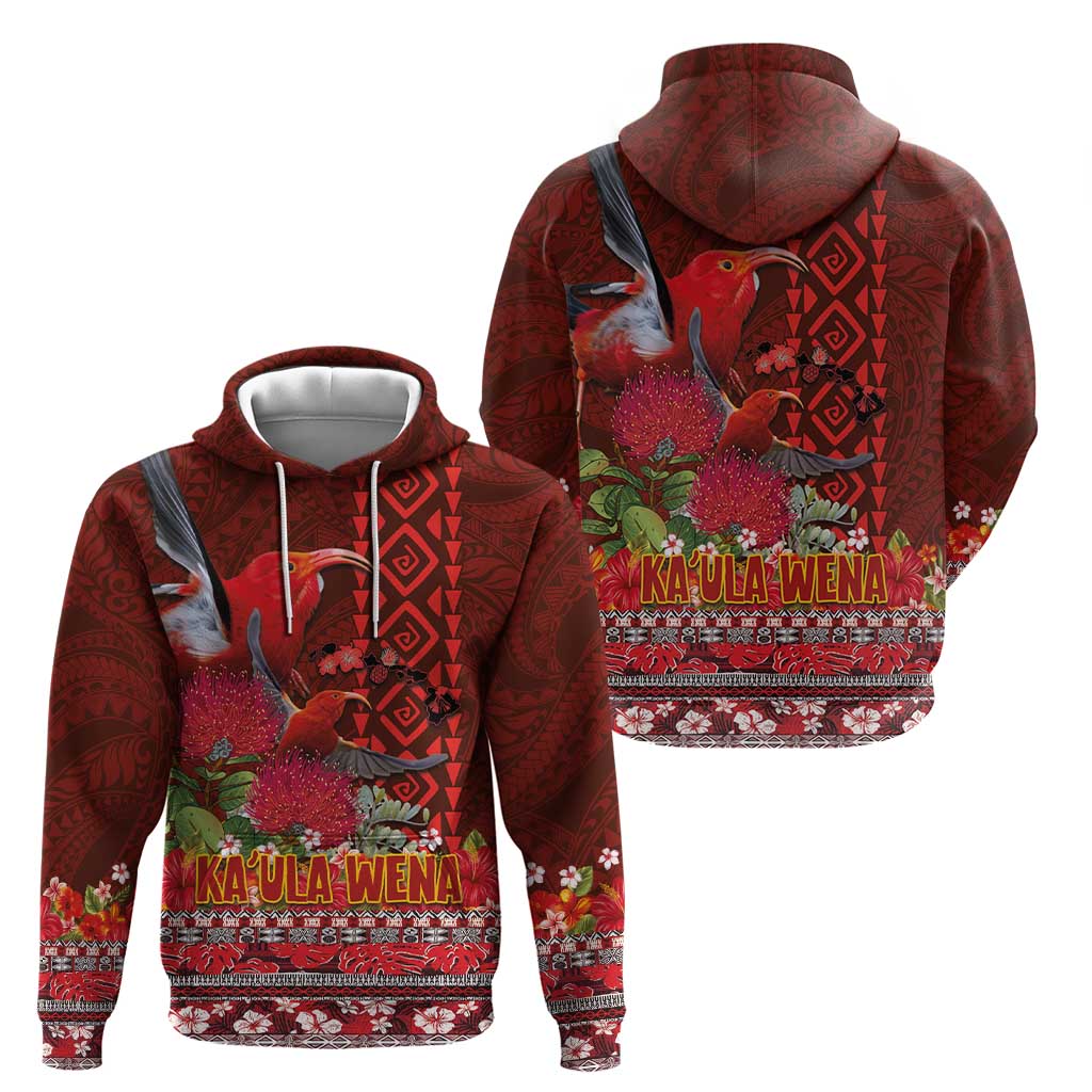Hawaii KaʻUla Wena ʻIʻiwi Zip Hoodie With Tropical Plants and 'Ohi'a lehua Kakau Art Tattoo
