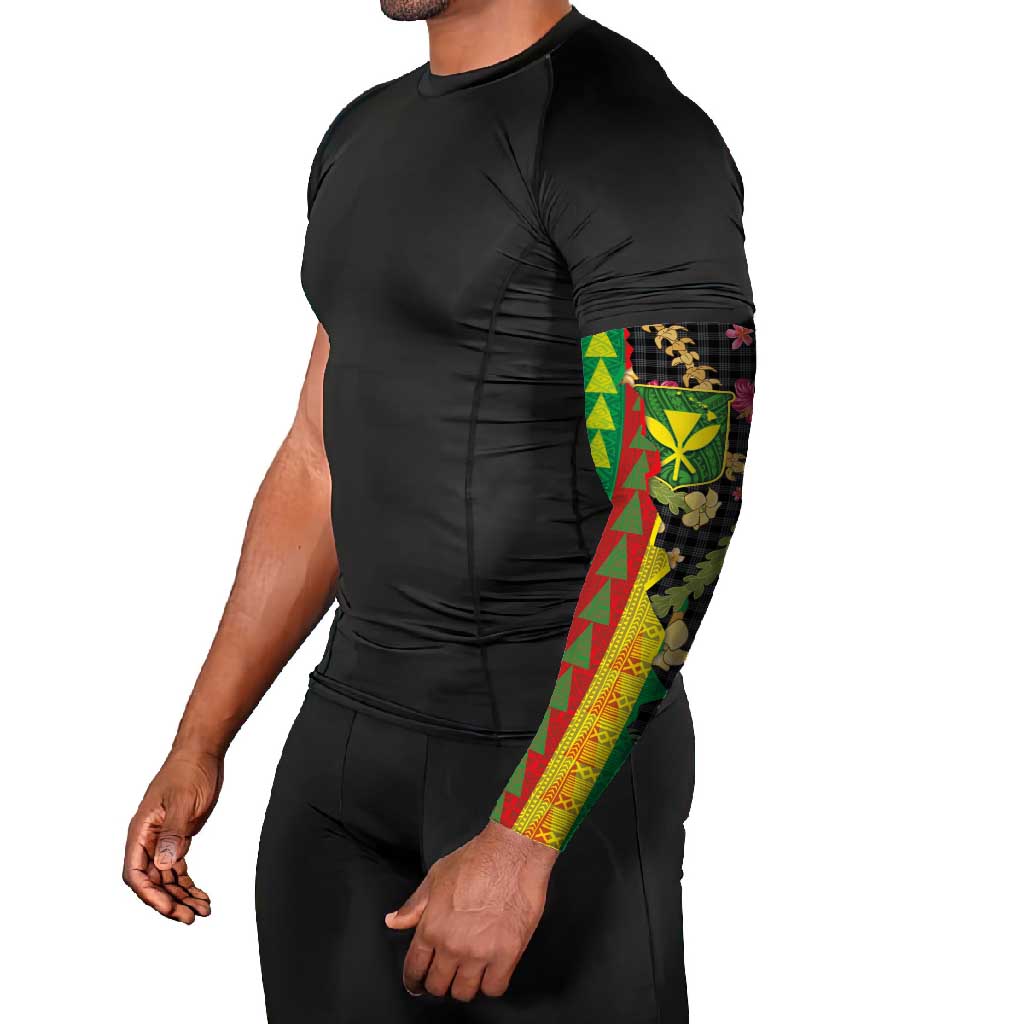 Hawaiian Tropical Plants Lei Arm Sleeves Kanaka Maoli Tribal with Palaka Motifs - Polynesian Pride