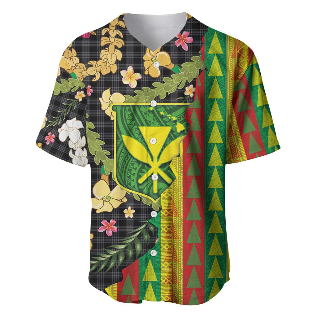 Hawaiian Tropical Plants Lei Baseball Jersey Kanaka Maoli Tribal with Palaka Motifs - Polynesian Pride