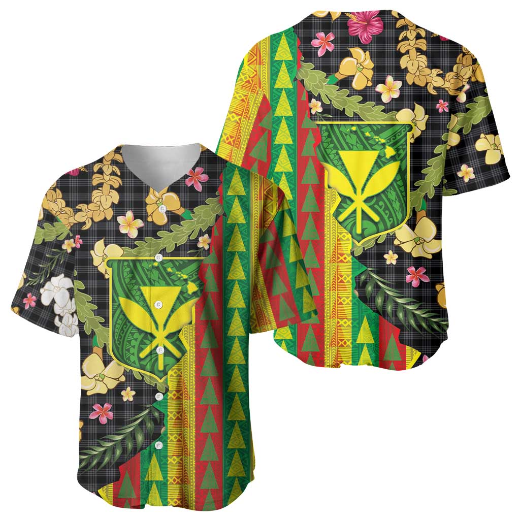 Hawaiian Tropical Plants Lei Baseball Jersey Kanaka Maoli Tribal with Palaka Motifs - Polynesian Pride