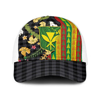 Hawaiian Tropical Plants Lei Baseball Net Cap Kanaka Maoli Tribal with Palaka Motifs LT03 One Size White Multicolor - Polynesian Pride