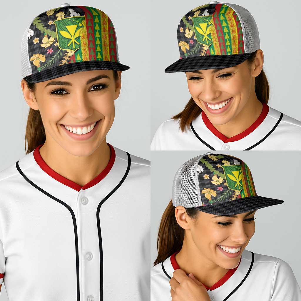 Hawaiian Tropical Plants Lei Baseball Net Cap Kanaka Maoli Tribal with Palaka Motifs LT03 - Polynesian Pride