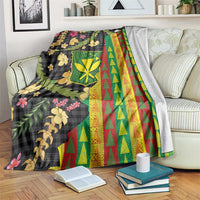 Hawaiian Tropical Plants Lei Blanket Kanaka Maoli Tribal with Palaka Motifs LT03 Multicolor - Polynesian Pride