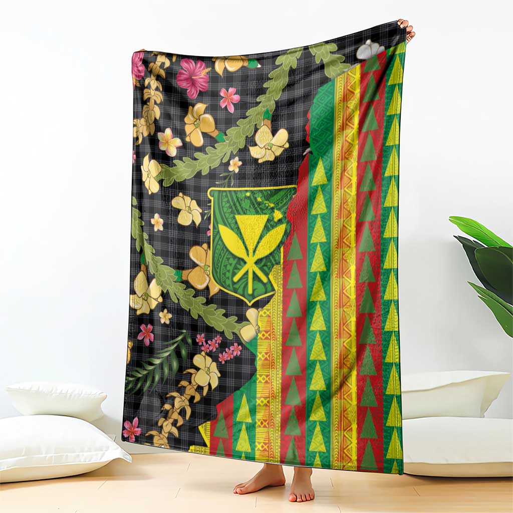 Hawaiian Tropical Plants Lei Blanket Kanaka Maoli Tribal with Palaka Motifs LT03 - Polynesian Pride