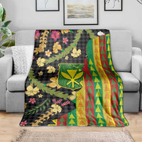 Hawaiian Tropical Plants Lei Blanket Kanaka Maoli Tribal with Palaka Motifs LT03 - Polynesian Pride