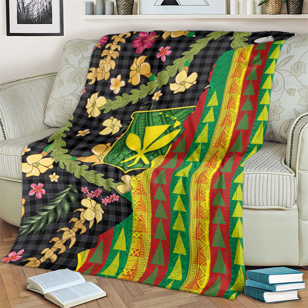 Hawaiian Tropical Plants Lei Blanket Kanaka Maoli Tribal with Palaka Motifs LT03 - Polynesian Pride