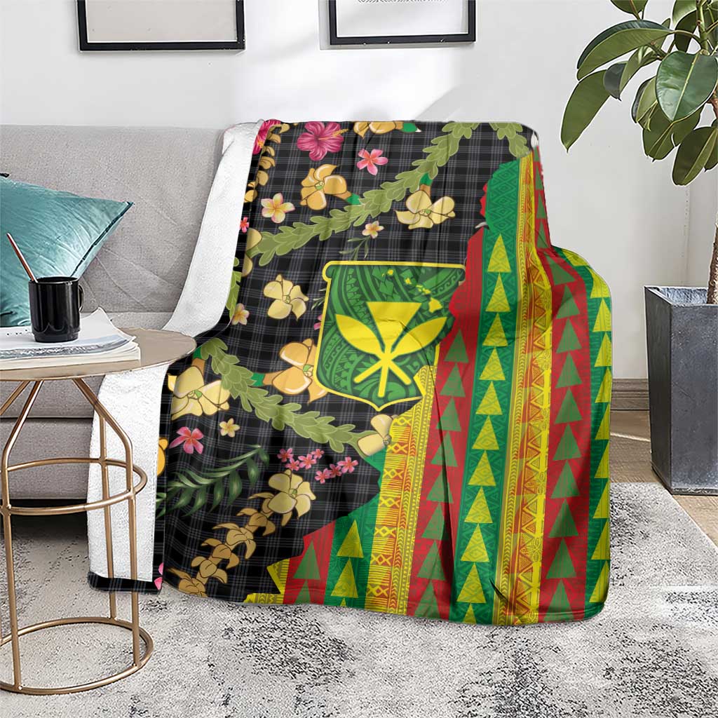 Hawaiian Tropical Plants Lei Blanket Kanaka Maoli Tribal with Palaka Motifs LT03 - Polynesian Pride