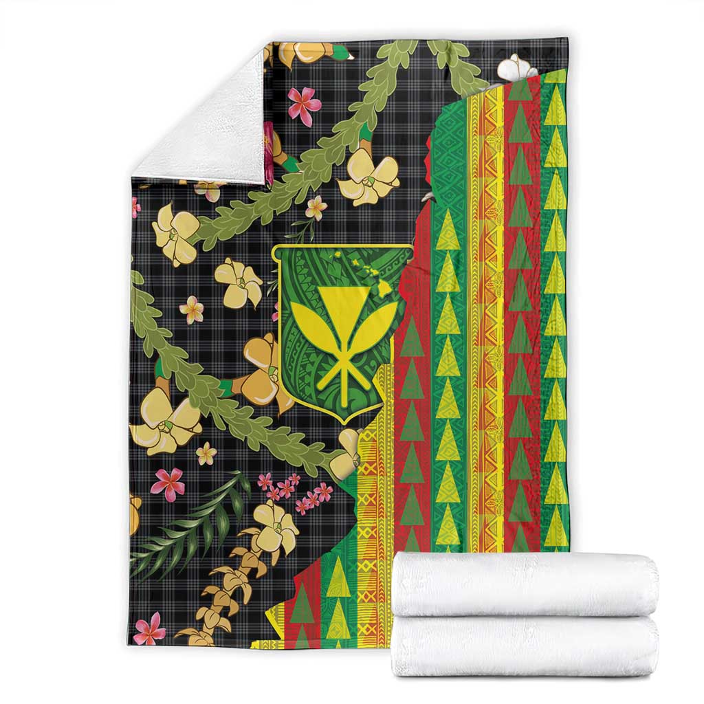 Hawaiian Tropical Plants Lei Blanket Kanaka Maoli Tribal with Palaka Motifs LT03 - Polynesian Pride