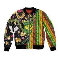 Hawaiian Tropical Plants Lei Bomber Jacket Kanaka Maoli Tribal with Palaka Motifs LT03 Unisex Multicolor - Polynesian Pride