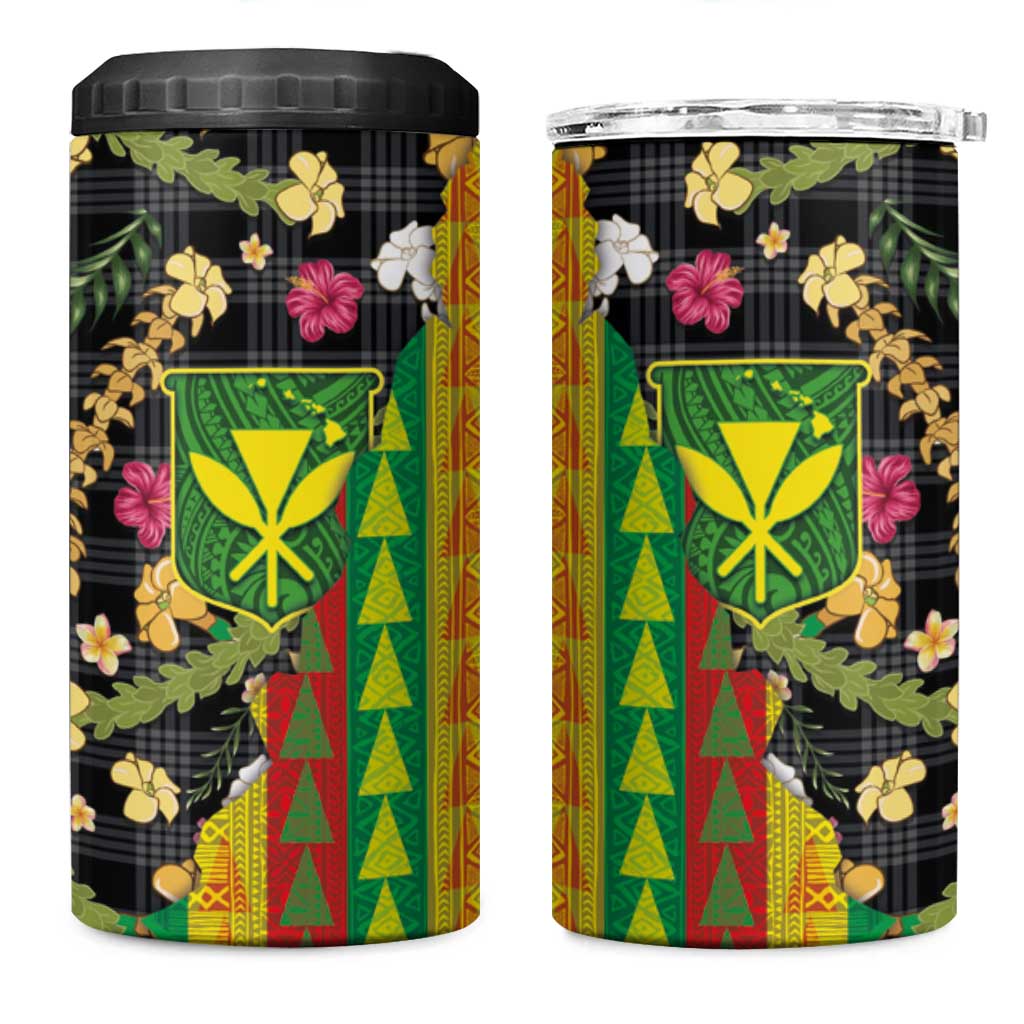 Hawaiian Tropical Plants Lei 4 in 1 Can Cooler Tumbler Kanaka Maoli Tribal with Palaka Motifs LT03 One Size: 16 oz Multicolor - Polynesian Pride
