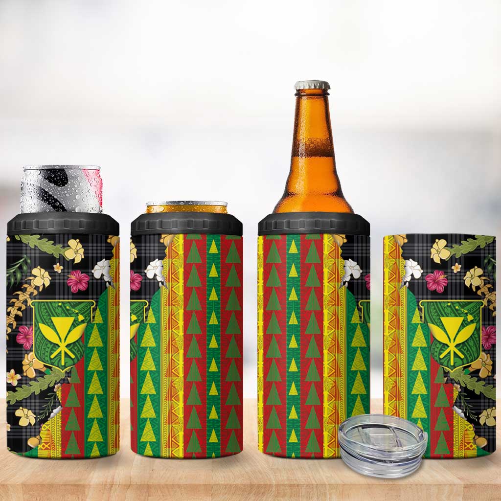 Hawaiian Tropical Plants Lei 4 in 1 Can Cooler Tumbler Kanaka Maoli Tribal with Palaka Motifs LT03 - Polynesian Pride