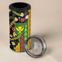 Hawaiian Tropical Plants Lei 4 in 1 Can Cooler Tumbler Kanaka Maoli Tribal with Palaka Motifs LT03 - Polynesian Pride