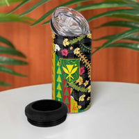 Hawaiian Tropical Plants Lei 4 in 1 Can Cooler Tumbler Kanaka Maoli Tribal with Palaka Motifs LT03 - Polynesian Pride