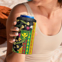 Hawaiian Tropical Plants Lei 4 in 1 Can Cooler Tumbler Kanaka Maoli Tribal with Palaka Motifs LT03 - Polynesian Pride