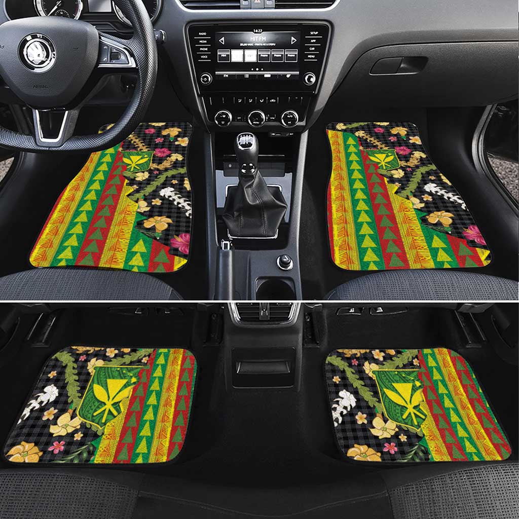 Hawaiian Tropical Plants Lei Car Mats Kanaka Maoli Tribal with Palaka Motifs LT03 Set 4pcs Multicolor - Polynesian Pride