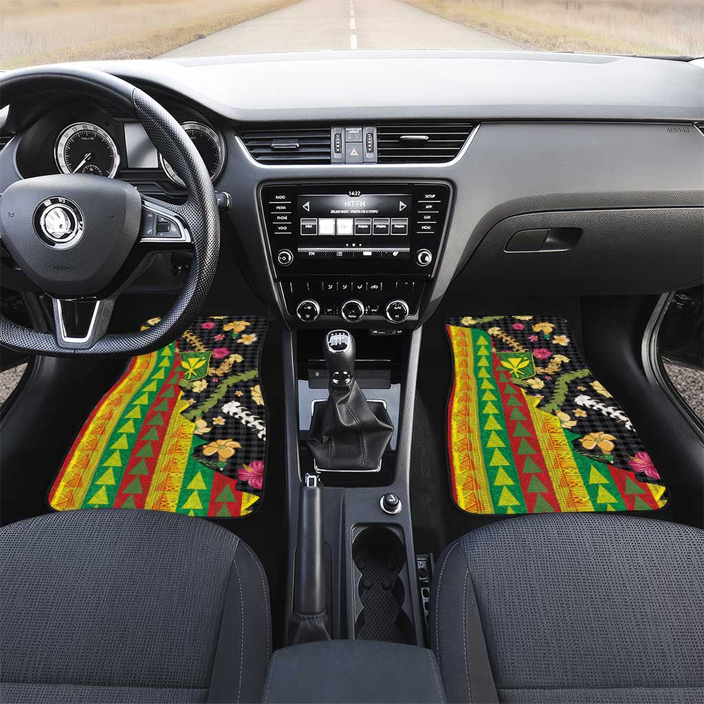 Hawaiian Tropical Plants Lei Car Mats Kanaka Maoli Tribal with Palaka Motifs LT03 Set 2pcs - Front Multicolor - Polynesian Pride