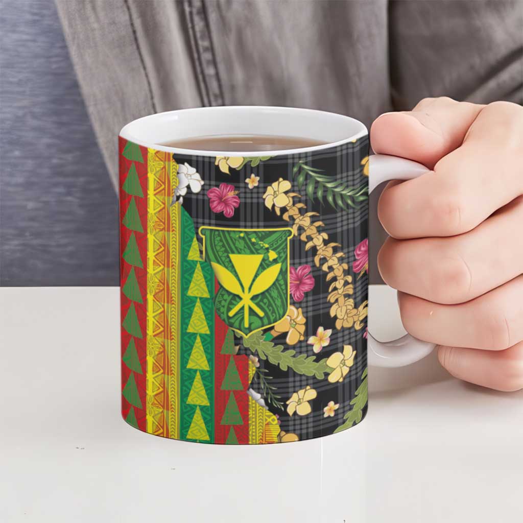 Hawaiian Tropical Plants Lei Ceramic Mug Kanaka Maoli Tribal with Palaka Motifs LT03 - Polynesian Pride