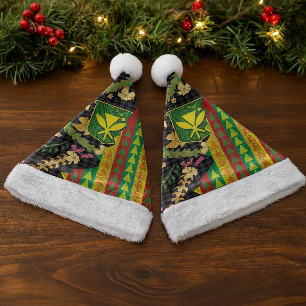 Hawaiian Tropical Plants Lei Christmas Santa Hat Kanaka Maoli Tribal with Palaka Motifs - Polynesian Pride