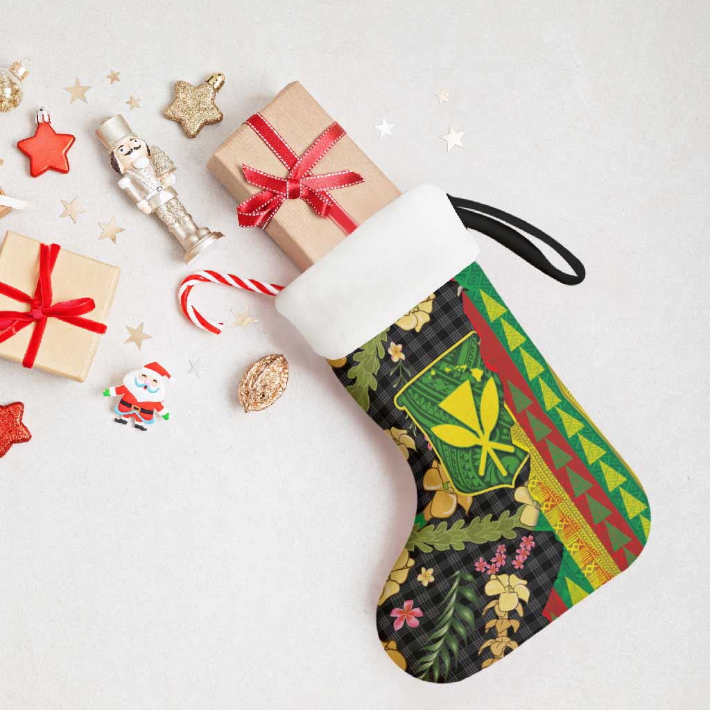 Hawaiian Tropical Plants Lei Christmas Stocking Kanaka Maoli Tribal with Palaka Motifs - Polynesian Pride