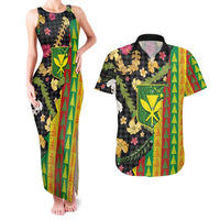 Hawaiian Tropical Plants Lei Couples Matching Tank Maxi Dress and Hawaiian Shirt Kanaka Maoli Tribal with Palaka Motifs - Polynesian Pride