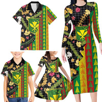 Hawaiian Tropical Plants Lei Family Matching Long Sleeve Bodycon Dress and Hawaiian Shirt Kanaka Maoli Tribal with Palaka Motifs LT03 - Polynesian Pride